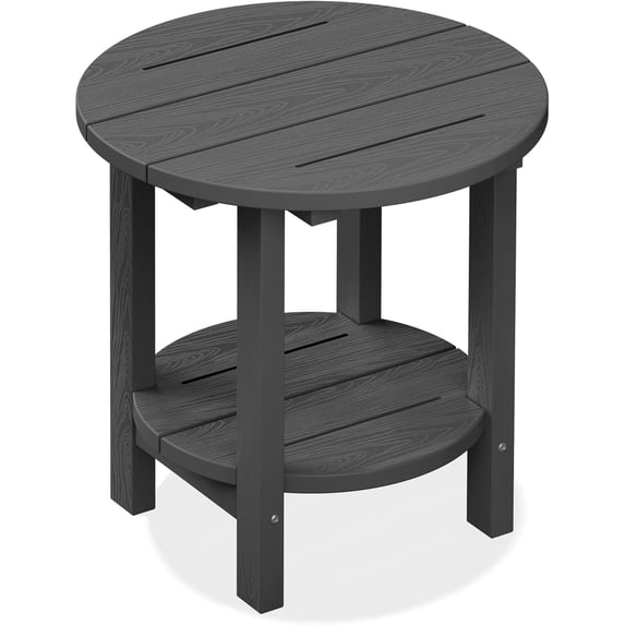 SERWALL Round Outdoor Side Table, All Weather Use Double Layer Patio Side Table, HDPE Adirondack End Table for Patio, Garden, Deck - Gray