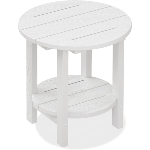SERWALL Round Outdoor Side Table, All Weather Use Double Layer Patio Side Table, HDPE Adirondack End Table for Patio, Garden, Deck - White