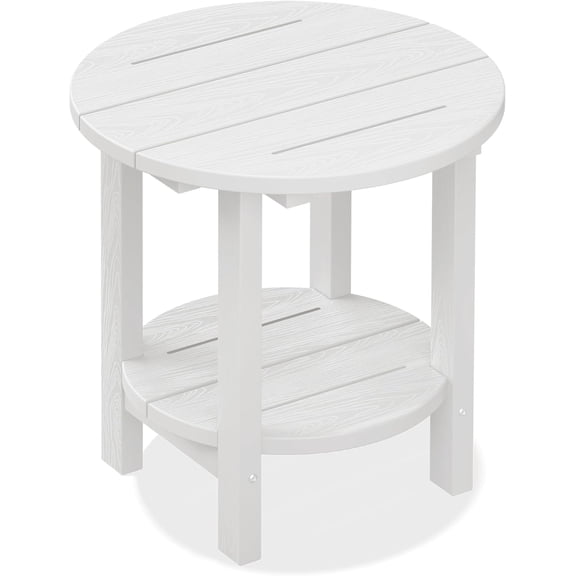 SERWALL Round Outdoor Side Table, All Weather Use Double Layer Patio Side Table, HDPE Adirondack End Table for Patio, Garden, Deck - White
