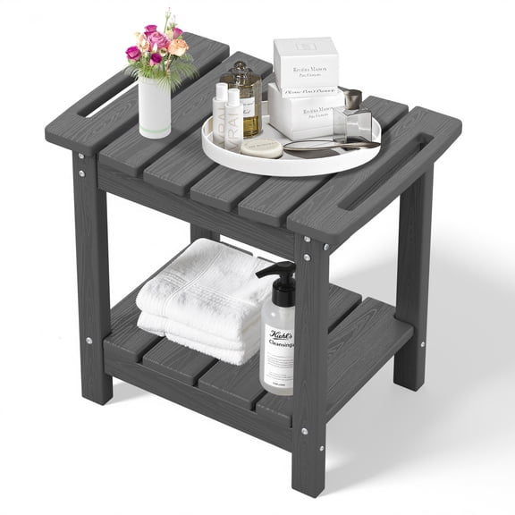 SERWALL HDPE Shower Bench for Inside Shower, Waterproof Shower Stool with Handles- Grey