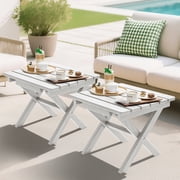 SERWALL Small Folding Side Table set 2, HDPE All Weather Adirondack End Table, No Assembly Required, White