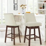 SERWALL Swivel Counter Height Bar Stools Set of 2, Morden Upholstered Dining Barstools with Back for Kitchen, Beige