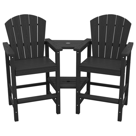 SERWALL Tall Adirondack Chairs Set of 2,Recycled Poly Balcony Chair with Double Connecting Tray Patio Stools Weather Resistant for Outdoor Deck Lawn Pool Backyard