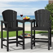 SERWALL Tall Adirondack Chairs Set of 2 with Double Layer Connecting Tray, HDPE Bar Height Outdoor Chairs, for Patio, Balcony, Porch, Pool, Black
