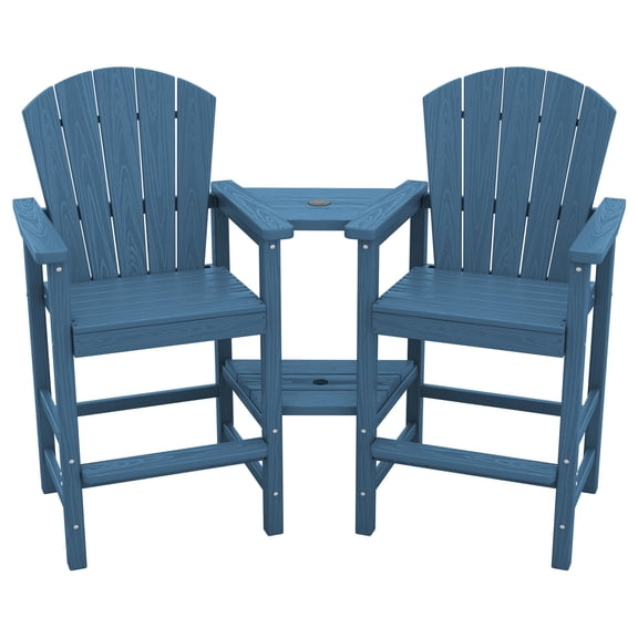 SERWALL Tall Adirondack Chairs Set of 2,Recycled Poly Balcony Chair with Double Connecting Tray Patio Stools Weather Resistant for Outdoor Deck Lawn Pool Backyard