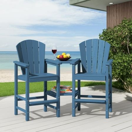 SERWALL Tall Adirondack Chairs Set of 2 with Double Layer Connecting Tray, HDPE Bar Height Outdoor Chairs, for Patio, Balcony, Porch, Pool, Navy