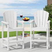 SERWALL Tall Adirondack Chairs Set of 2 with Double Layer Connecting Tray, HDPE Bar Height Outdoor Chairs, for Patio, Balcony, Porch, Pool, White