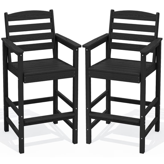 SERWALL Tall Adirondack Chairs Set of 2, 360 lbs Capacity, HDPE Weatherproof,for Poolside, Garden, Backyard, Black