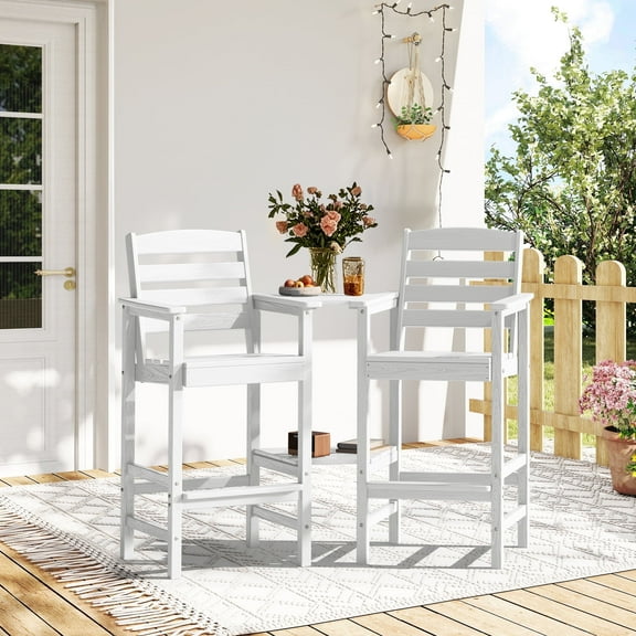 SERWALL Tall Adirondack Chairs Set of 2 with Connecting Table, Adirondack Outdoor Barstools, White