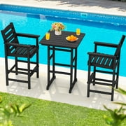 SERWALL Tall Adirondack Chairs and Table 3 Pieces Set, Adirondack Bar Height Chairs Set of 2 and Bar Table, Outdoor Barstools Set for Balcony, Poolside, Backyard, Black