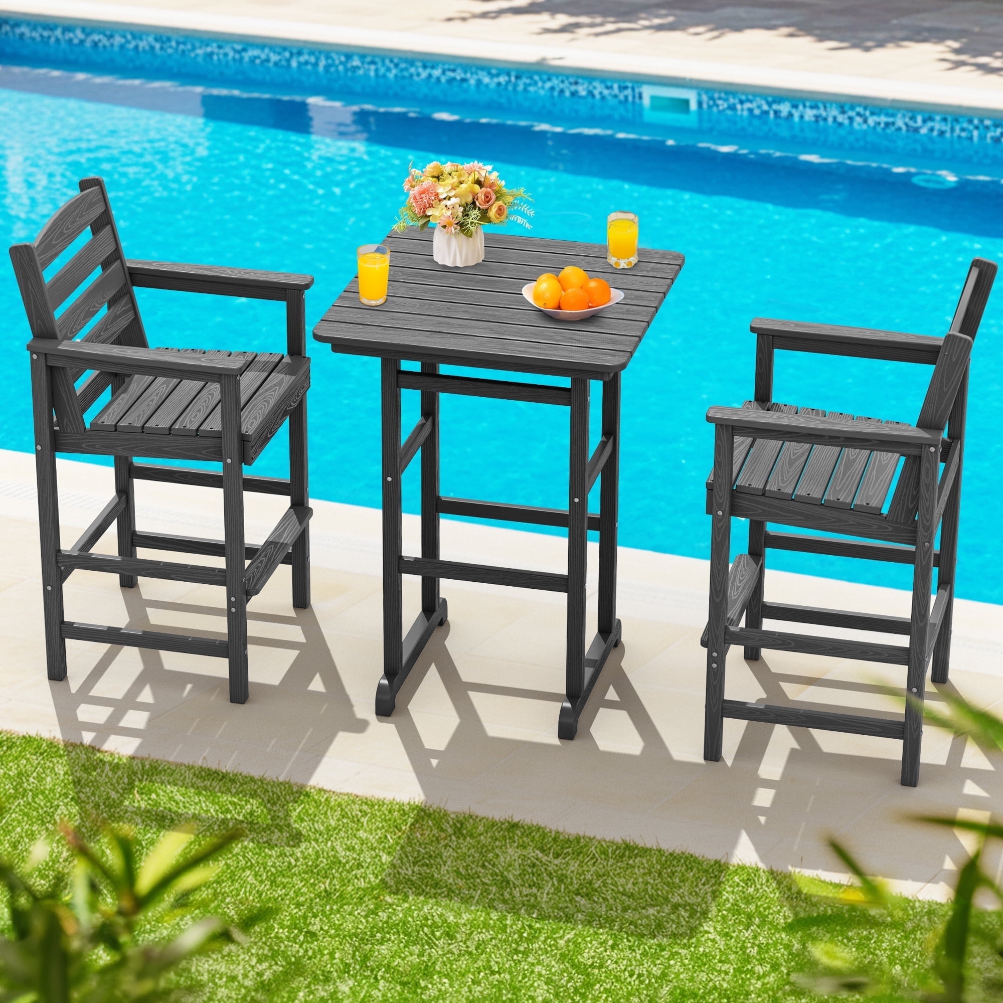 SERWALL Tall Adirondack Chairs Set, Bar Height Chairs and Table