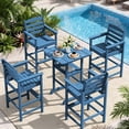 thumbnail image 1 of SERWALL Tall Adirondack Chairs and Table 5 Pieces Set, Adirondack Bar Height Chairs Set of 4 and Bar Table, Outdoor Barstools Set for Balcony, Poolside, Backyard, Blue, 1 of 9