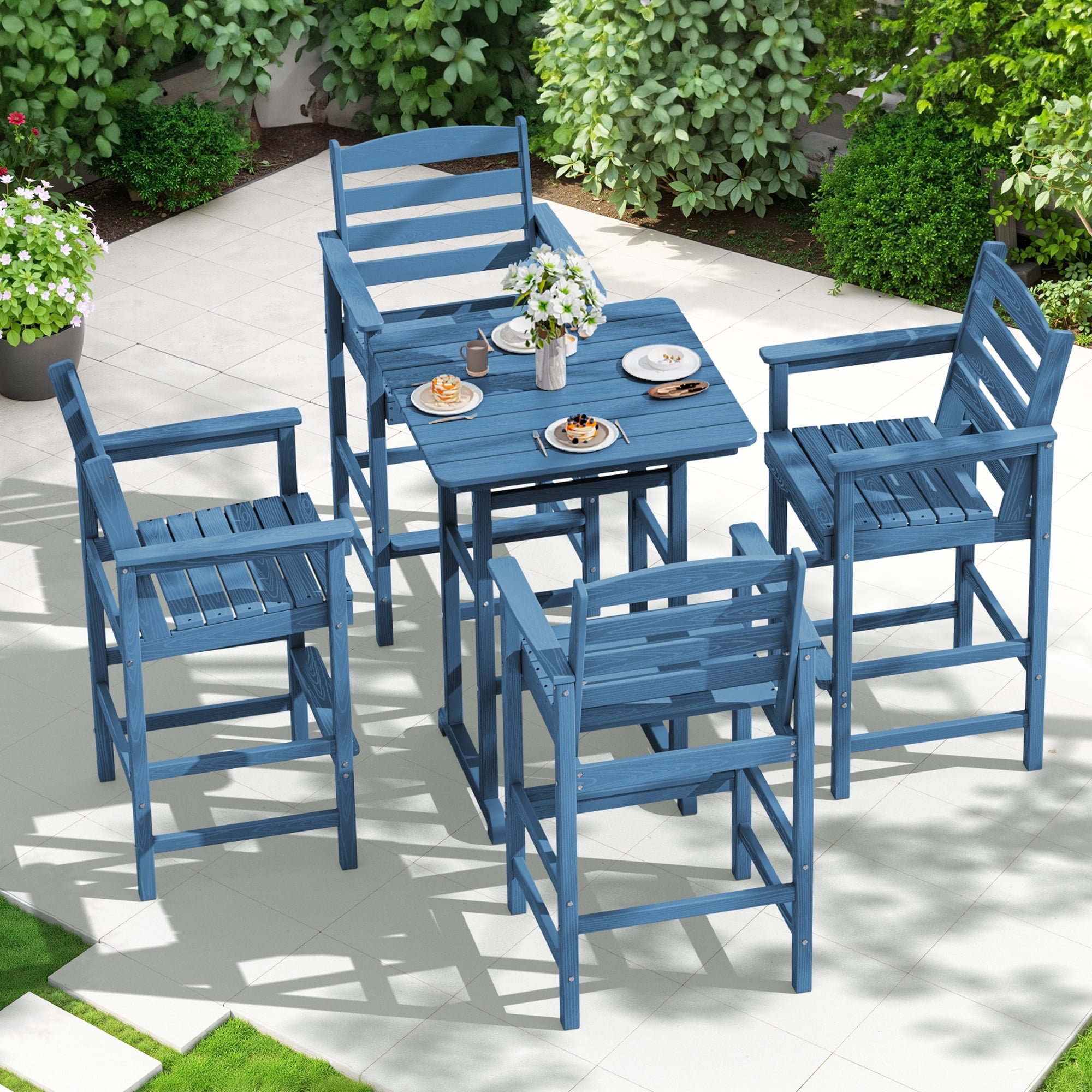 SERWALL Tall Adirondack Chairs and Table 5 Pieces Set, Adirondack Bar ...