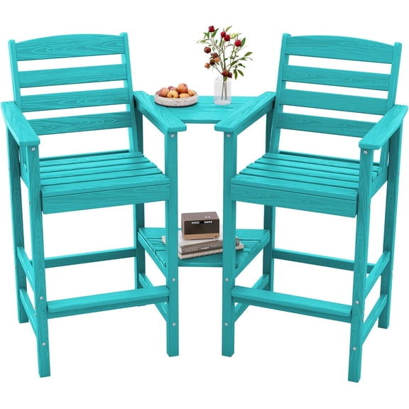 SERWALL Tall Bar Chairs Set of 2 with Connecting Table, Bar Outdoor Barstools, Aruba