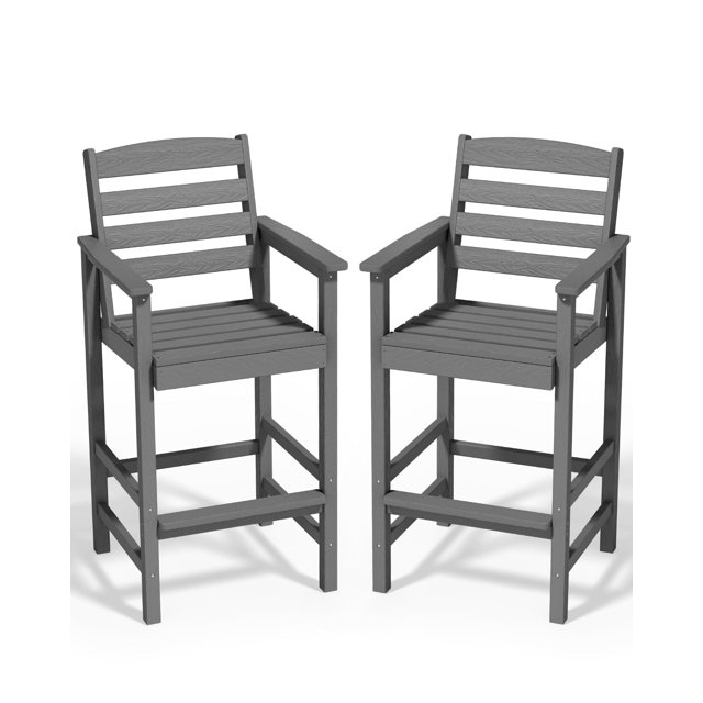 SERWALL Tall Plastic Adirondack Balcony Chair Set of 2, Gray