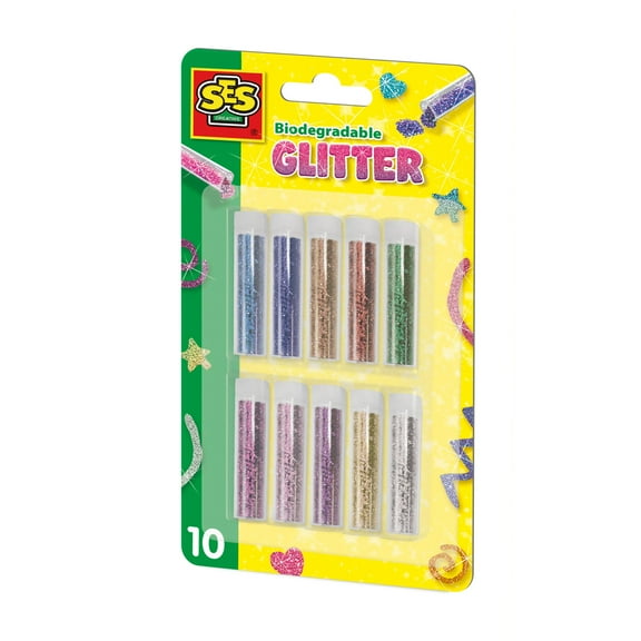 SES Creative 00252 Biologisch afbreekbare glitter-10 Kleuren