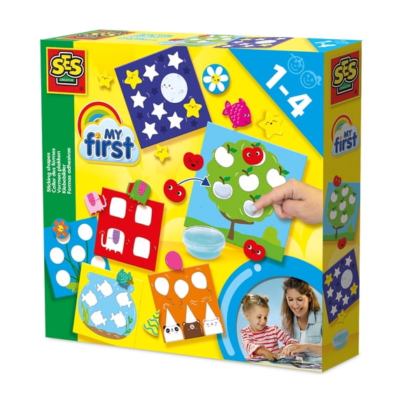SES Creative: My First Sticking Shapes - Shape Placing Mosaic Art Activity, Glue Cute Nature & Animal Stickers To Scenes, Craft, Baby-Toddler-Kid 1+