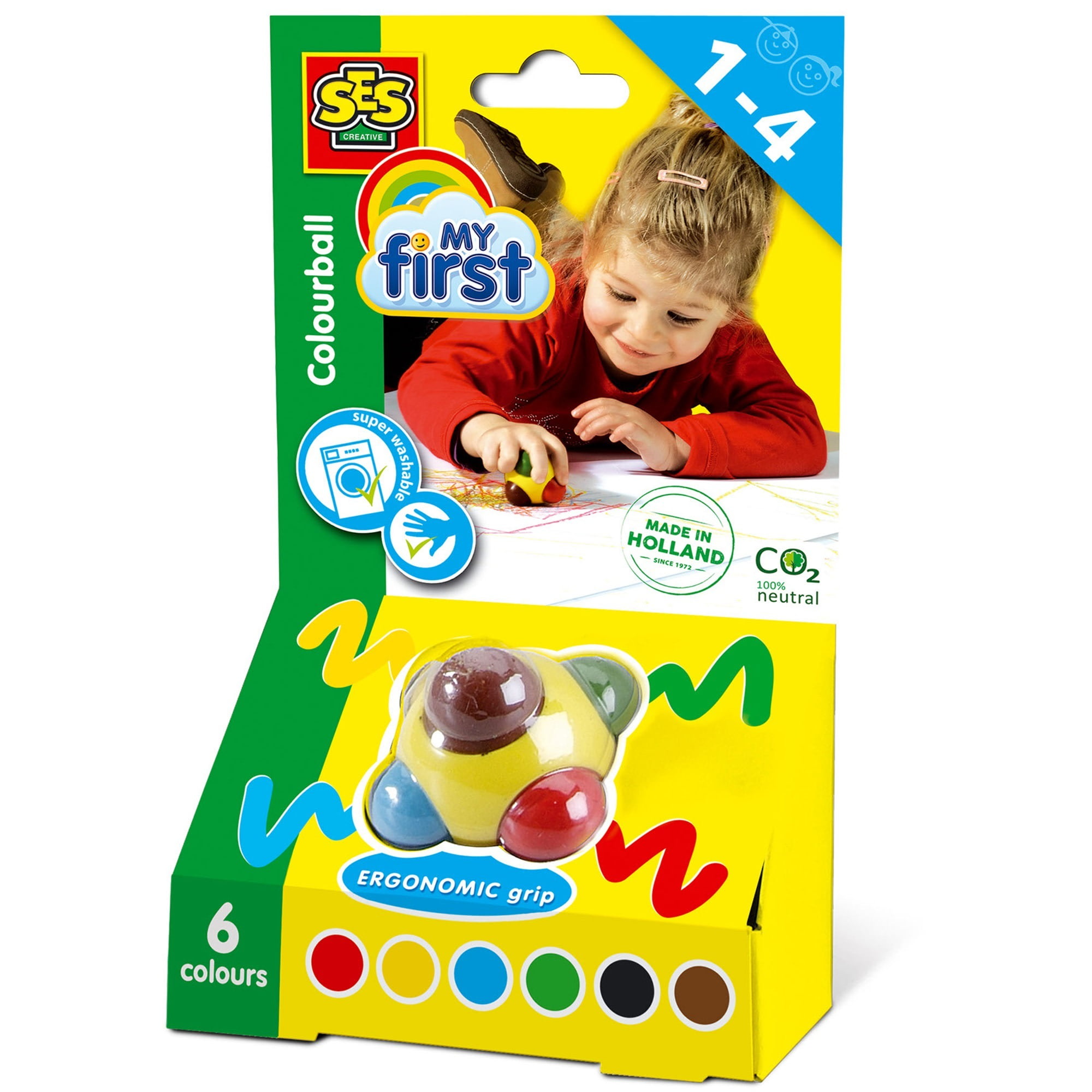 SES Creative: My First Colorball - Drawing & Coloring Art Toy, Ergonomic Grip, 6 Bright Colors, Safe Developmental Activity, Baby-Toddler-Kids Ages 1+