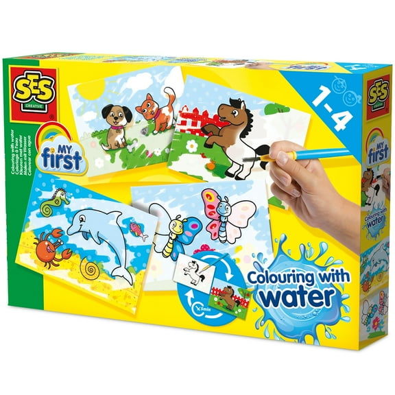 SES Creative: My First Coloring With Water - No Mess Art Painting Set, 4 Reusable Animal Scene Boards, Creative Craft Activity, Baby-Toddler-Kids 1+
