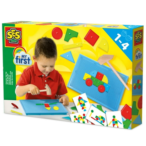 SES Creative: My First Hammer Tap Tap - Create Images & Scenes w/ Shapes, Pegboard, Tapping & Pounding Toy, Preschool Play, Baby-Toddler-Kid Age 1+