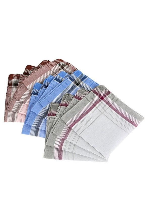 SESAVER 12pcs Mens Handkerchiefs Assorted Pure Cotton Handkerchiefs 14.96x14.96inch Men's Stripe Checkered Pattern Handkerchiefs Pocket Square Hankies Soft Cotton Pocket Handkerchiefs for Men Women Pa