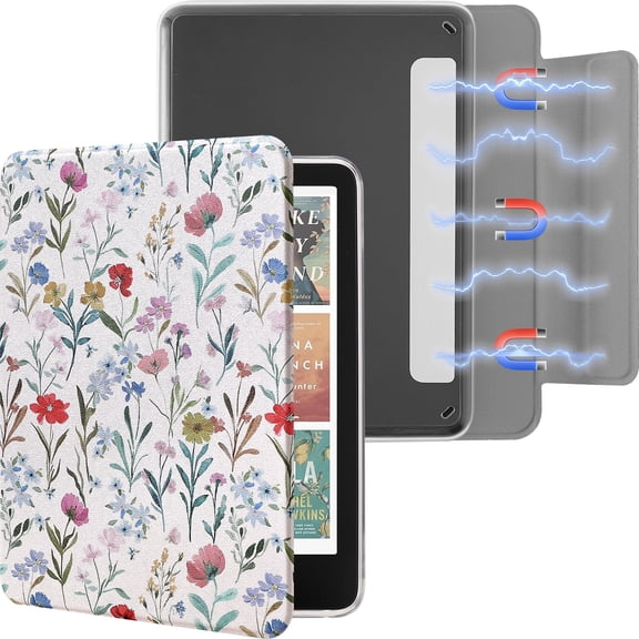 SESENSE Detachable Magnetic Case for 7'' Kindle Paperwhite 12th Gen 2024 and Kindle Colorsoft Signature Edition, Slim PU Shell Cover Case with Auto Wake/Sleep, Pink Bow Tie