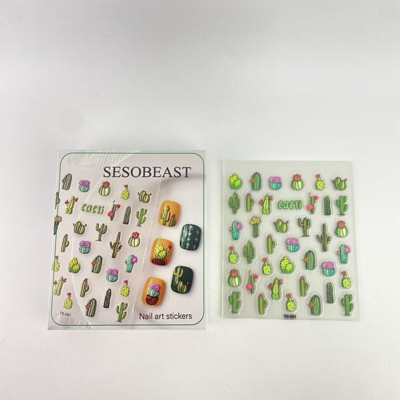 SESOBEAST Nail art stickers, Cactus Nail Stickers - Embossed Self Adhesive Design for Summer Nail Salon Decoration