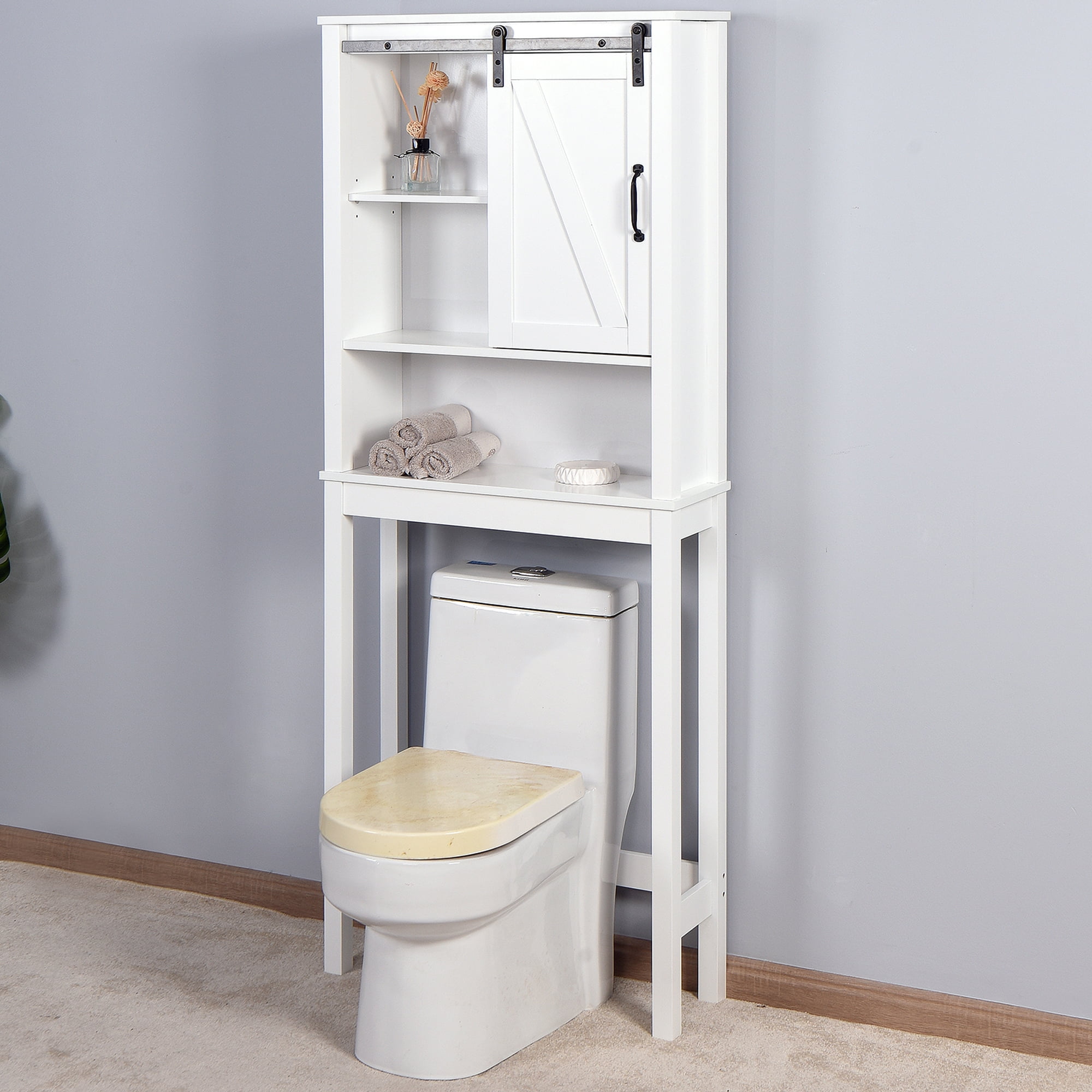 SESSLIFE Bathroom Storage Toilet Space Saver with Shelves and Doors, Modern  Over The Toilet Space Saver Organization Wood Storage Cabinet for Home