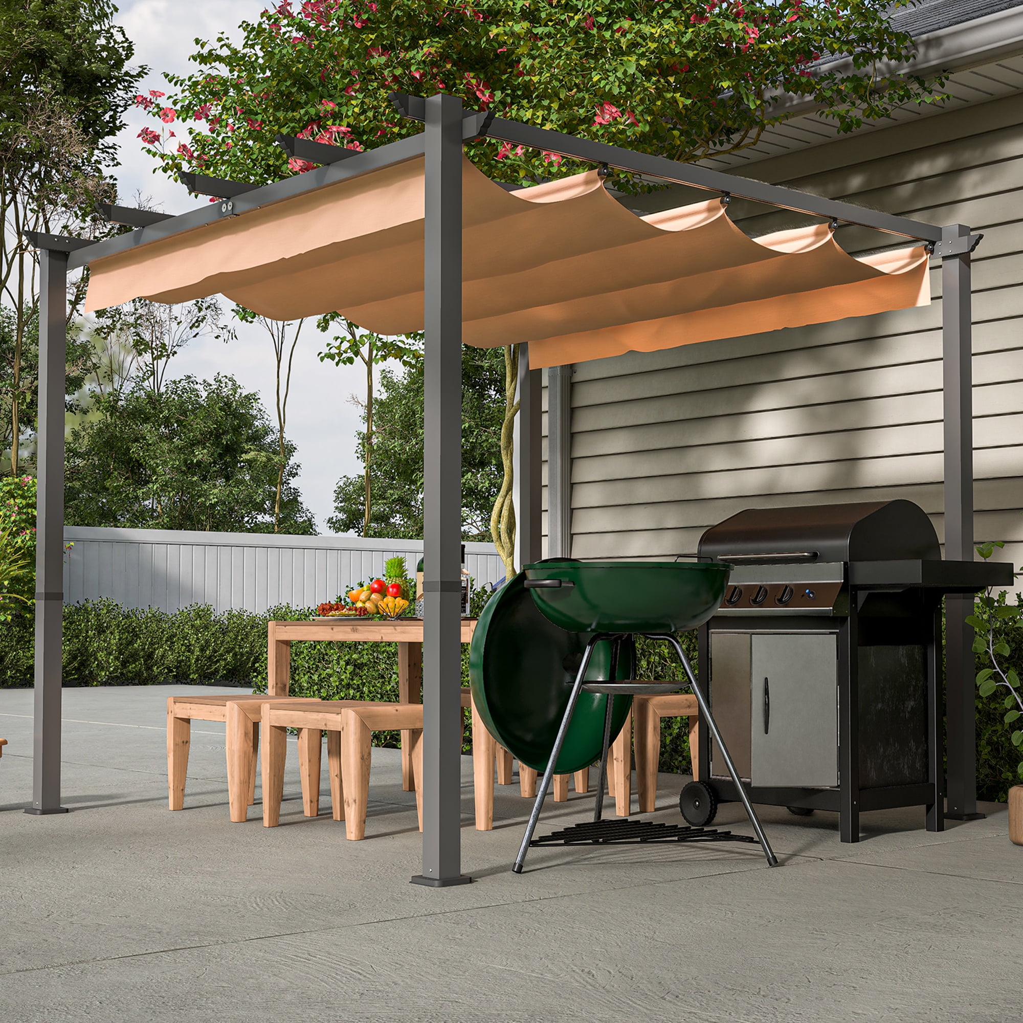 SESSLIFE 10'x 10' Aluminum Frame Gazebo and Pergola, Retractable Canopy ...