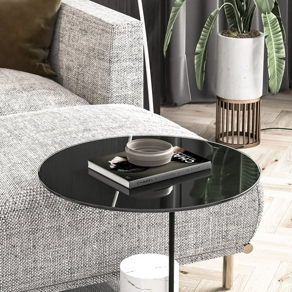 SESSLIFE 20 Inch Round Tempered Glass Table Top, Black Glass 1/4 Inch Thick Beveled Polished Edge with Polished Edge for Dining Table, Patio, Coffee Table, Replacement Glass Top