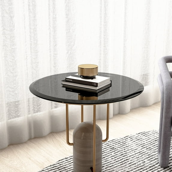 SESSLIFE 24 Inch Round Tempered Glass Table Top, Black Glass 2/5 Inch Thick Beveled Polished Edge with Polished Edge for Dining Table, Patio, Coffee Table, Replacement Glass Top