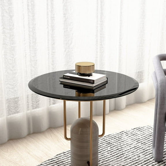 SESSLIFE 24 Inch Round Tempered Glass Table Top, Black Glass 2/5 Inch Thick Beveled Polished Edge with Polished Edge for Dining Table, Patio, Coffee Table, Replacement Glass Top