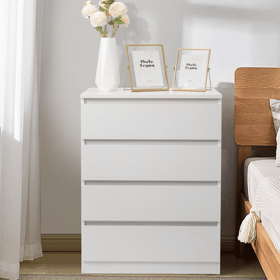 SESSLIFE White Dresser, 4 Drawer Dresser for Bedroom with 4 Wood Drawers and Smooth Rail, Modern Wooden Dressers with Sturdy Frame for Living Room, Entryway, Office