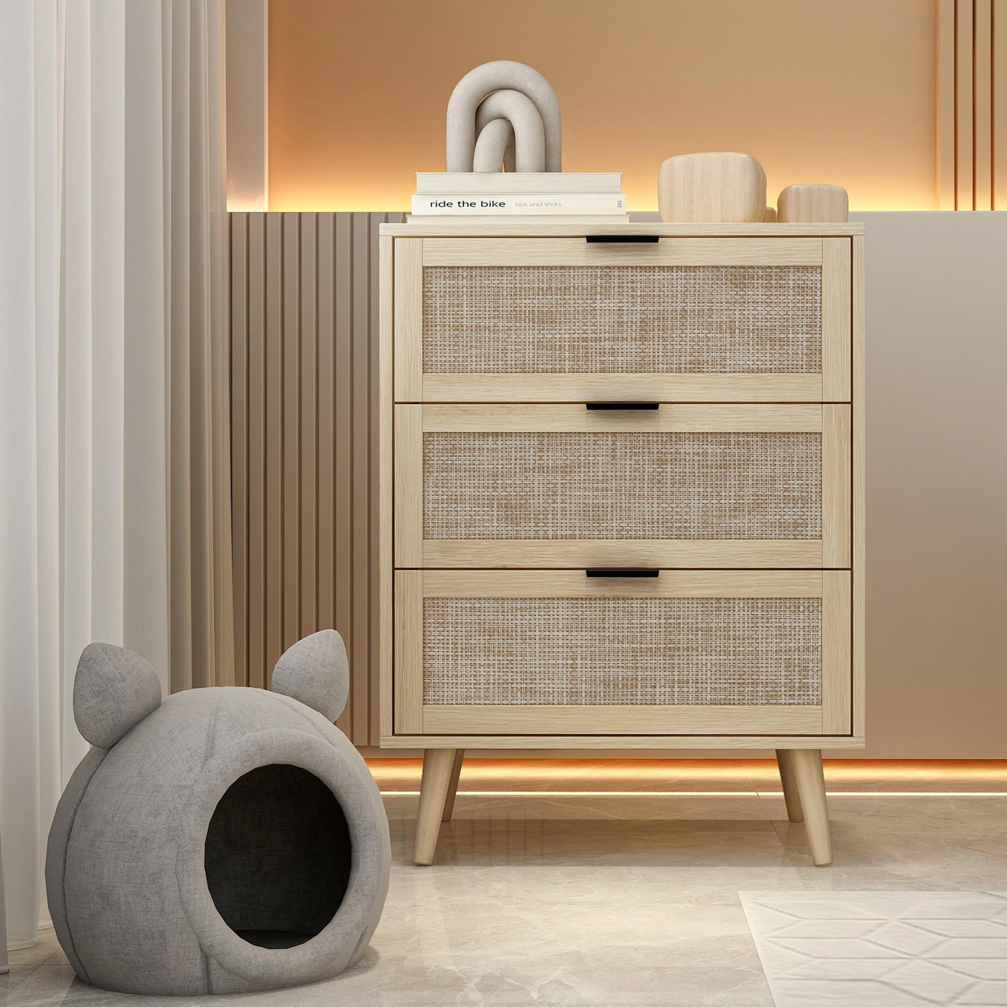 SESSLIFE 3 Drawer Nightstand, Nightstand for Bedroom with 3 Wood