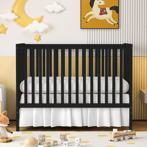 SESSLIFE 5-In-1 Convertible Crib, Black Baby Bed, Converts from Baby Crib to Toddler Bed, Fits Standard Full-Size Crib Mattress(Not Included)