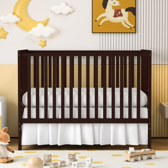 SESSLIFE 5-In-1 Convertible Crib, Espresso Baby Bed, Converts from Baby Crib to Toddler Bed, Fits Standard Full-Size Crib Mattress(Not Included)