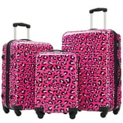SESSLIFE 3 Piece Luggage Sets, Hard Shell PC Suitcase with TSA Lock, Modern Lightweight Suitcase with Spinner Wheels for Travel, 20/24/28 Inch, Hot Pink Leopard