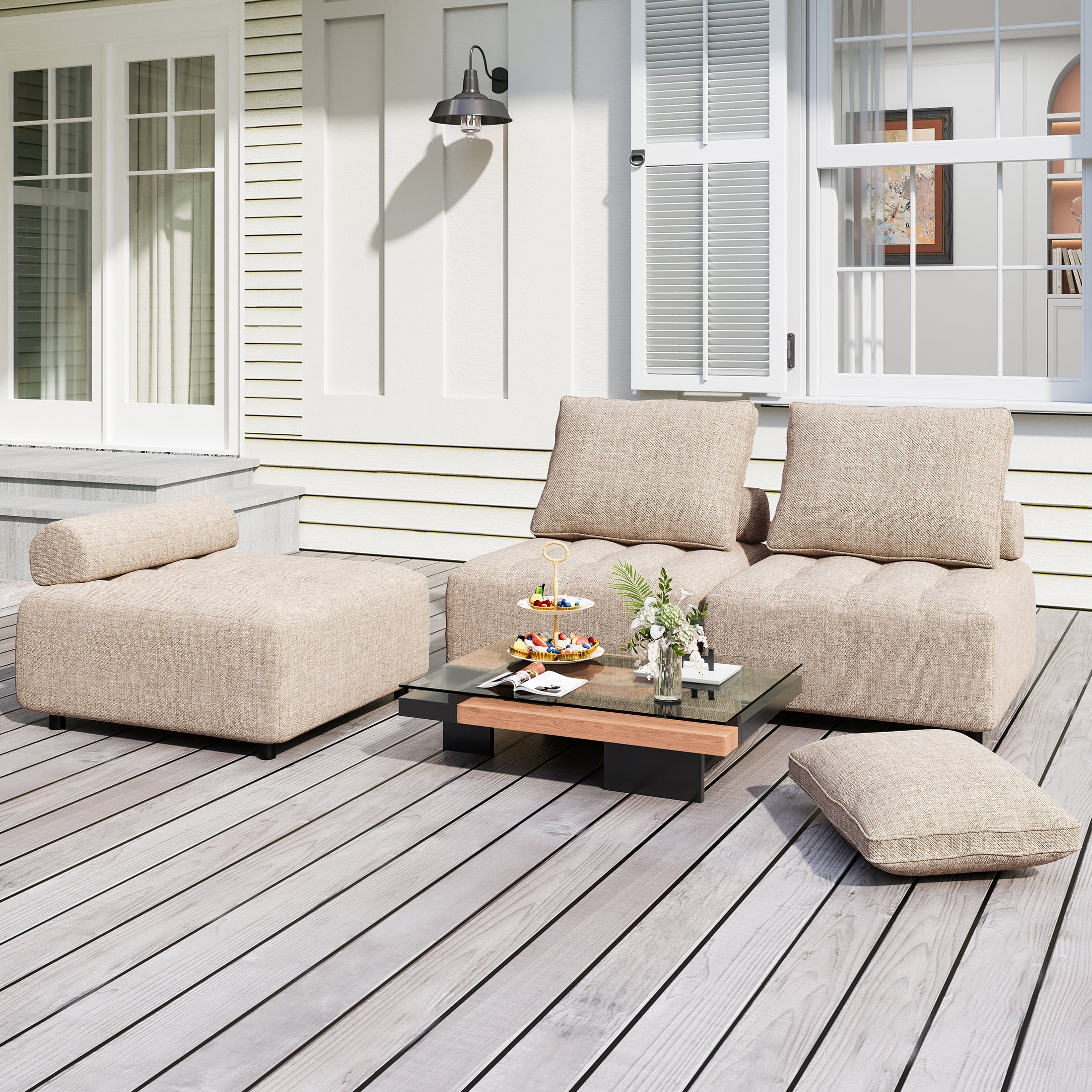 Walmart sales :  SESSLIFE 3-Piece Outdoor Sectional Sofa Set, Modern Patio Furniture with Aluminium Frame, Support and Back Cushion, Modular Couch with Waterproof Sofa Cover for Living Room, Balcony, Light Brown