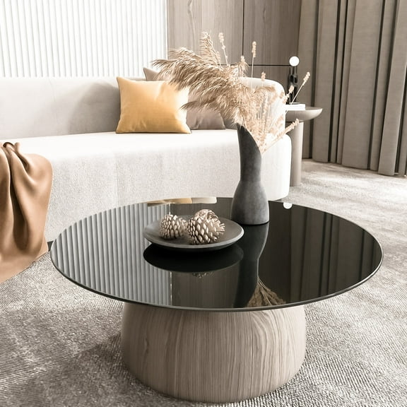 SESSLIFE 30 Inch Round Tempered Glass Table Top, Black Glass 1/4 Inch Thick Beveled Polished Edge with Polished Edge for Dining Table, Patio, Coffee Table, Replacement Glass Top