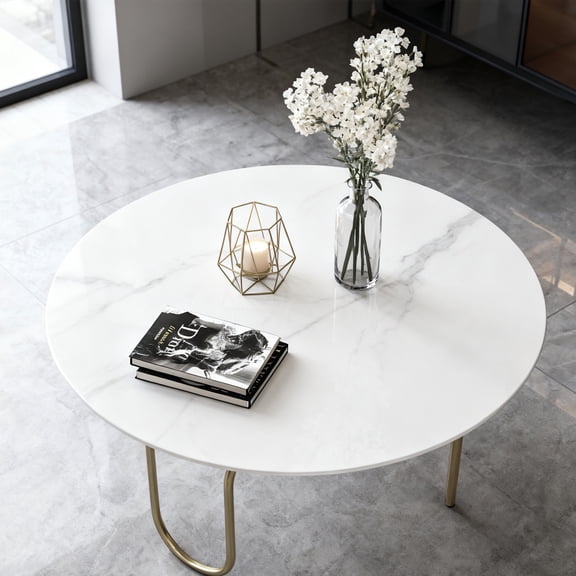 SESSLIFE 36" Round Tempered Glass Table Top with Marble Design, Premium Strong Load Bearing, Heat Resistant Glass Table Top Replacement for Dining Table, Coffee Table, Patio