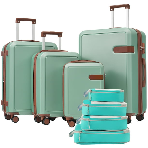 SESSLIFE 4-Piece Hardside Luggage Sets, ABS Suitcase Set with Compression Packing Cubes, Modern Lightweight Suitcase with Expandable Spinner Wheels, TSA Lock, 16/20/24/28 Inch, Light Green