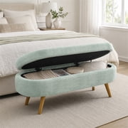 SESSLIFE 43.5" Ottoman with Storage, Storage Ottoman Bench with Safety Hinge, Boucle End of Bed Bench, Upholstered Entryway Bench for Bedroom, 250 lb Capacity, Cyan