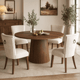 thumbnail image 1 of SESSLIFE 47" Round Dining Table for 4, WalnutFarmhouse Kitchen Table with Embedded Metal Frame, Fluted Conical Pedestal Base and Easy Clean Surface, for Kitchen Dining Room, 1 of 10
