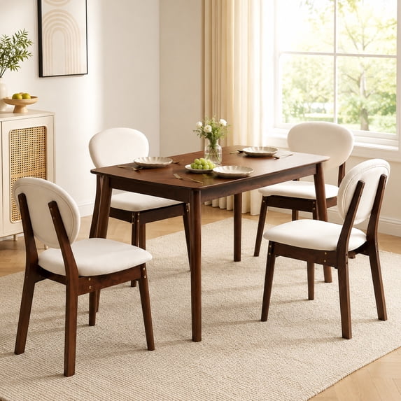 SESSLIFE 5-Piece Dining Table Set, Modern Wood Dining Table with 4 Fabric Upholstered Chairs, Dining Room Table Set for 4, Kitchen Table Set for Small Spaces, Walnut and White
