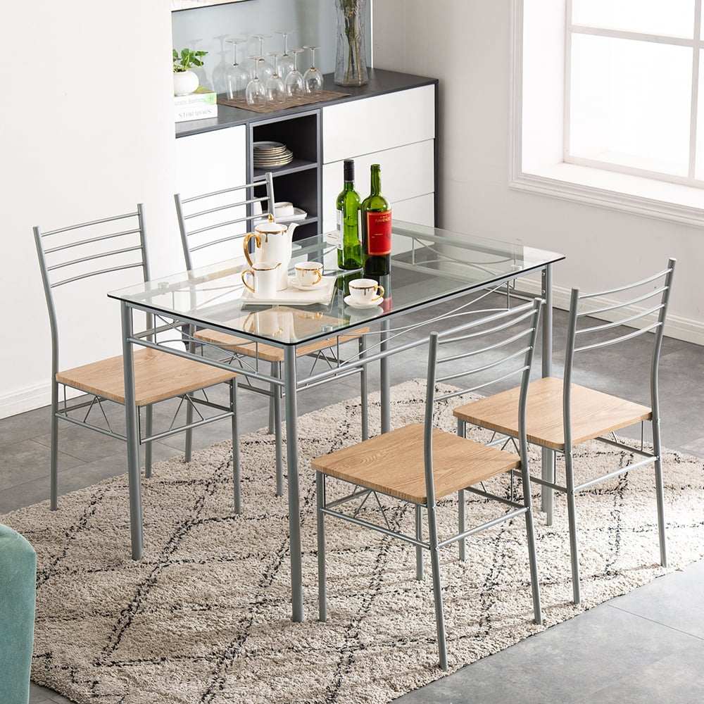 SESSLIFE 5 Piece Table and Chairs Set, Modern Dining Table with 4 ...