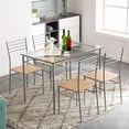 thumbnail image 1 of SESSLIFE 5 Piece Table and Chairs Set, Modern Dining Table with 4 Chairs, Iron Glass Dining Table and Chairs Set, Home Kitchen Breakfast Table Set, 1 of 10