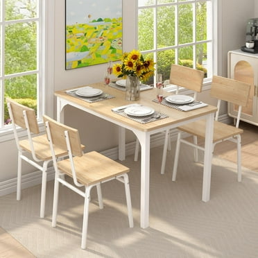 ENYOPRO 5 Pieces Dining Table Set, Modern Kitchen Table and 4 Chairs for Breakfast Small Spaces, Natural and White