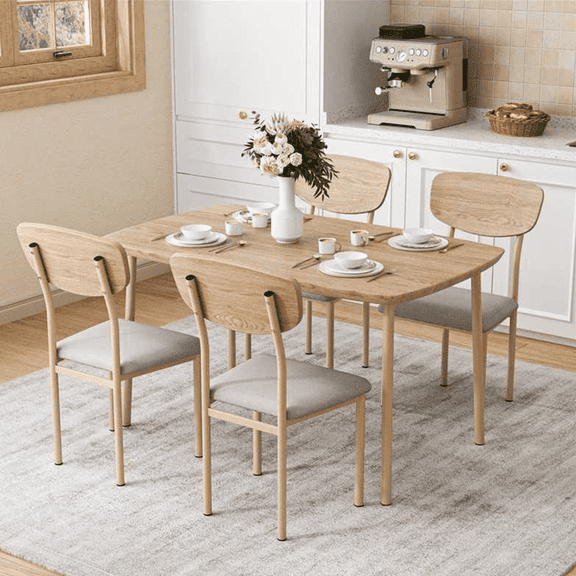 ENYOPRO 5 Pieces Dining Table Set, Modern Kitchen Table and 4 Chairs for Breakfast Small Spaces, Natural and Beige