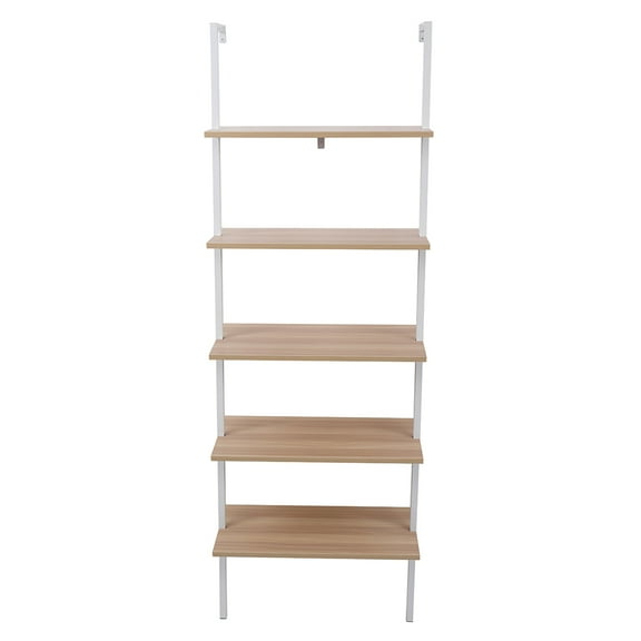 SESSLIFE 5-Shelf Tall Bookcase, Wall Mount Bookshelf, Walnut Wood with Walnut Metal Frame