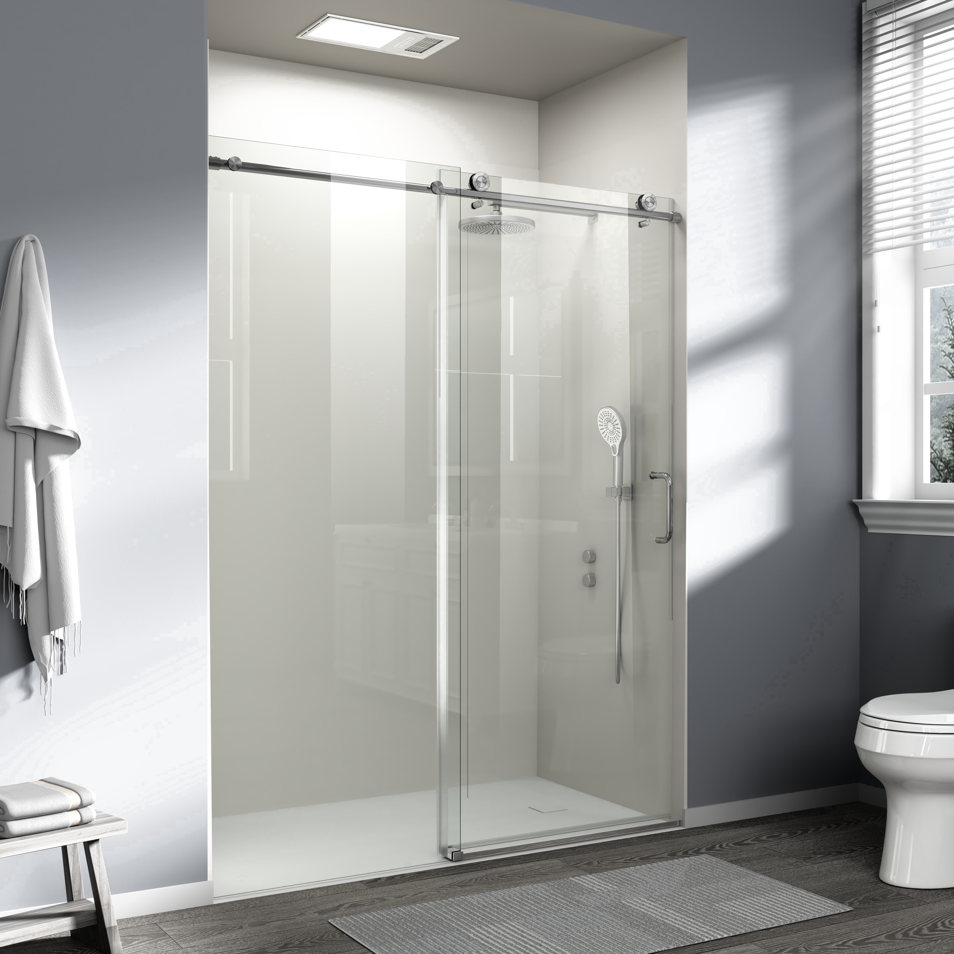 SESSLIFE 56–60"Wx76"H Frameless Sliding Shower Door, 1/4 Inch Adjustable Tempered Glass with Installation Guide, Anti-Leak Seal for Walk-in Shower, Nickel